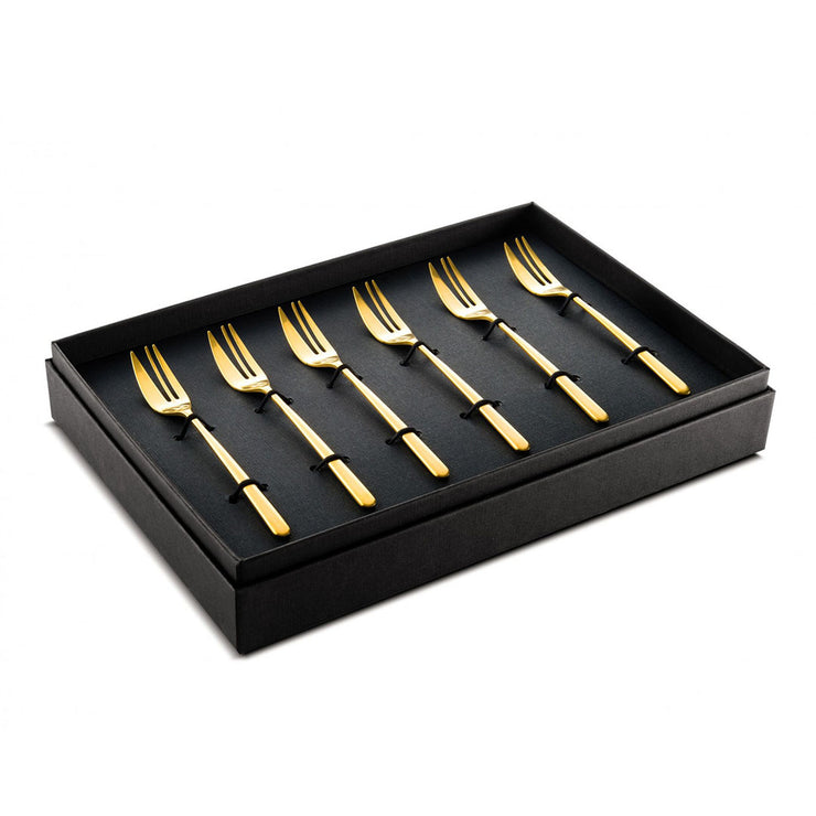6 Cake Forks Linea Ice Oro (Matt Gold) - Gift Set Cake Forks
